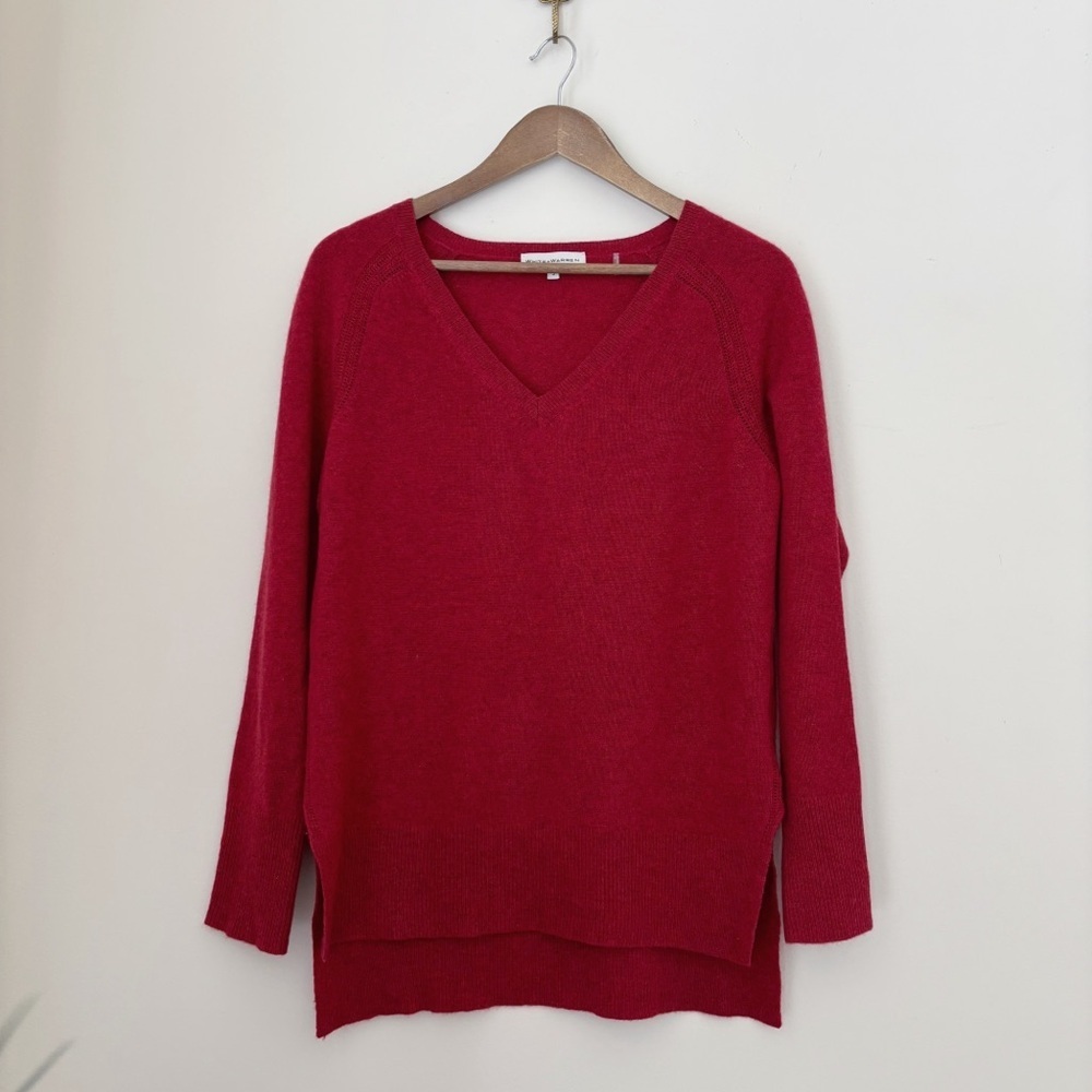 White + Warren Red Cashmere V Neck Sweater Small FLAW